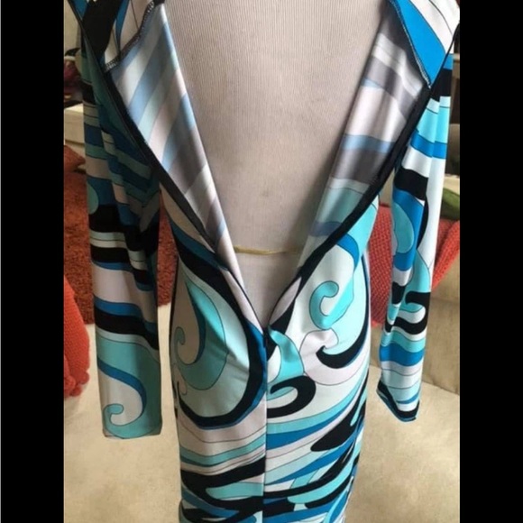 Michael Kors Long Sleeve Dress Shades of Blue/Black/Gray Geometrical women’s Med - Picture 6 of 9